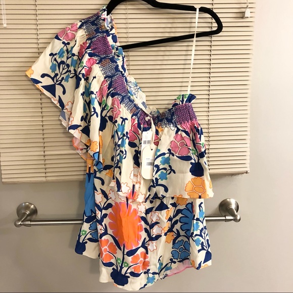 HP!! ๐ NWT Plenty by Tracy Reese Anthropologie Ruffle 1-Shoulder Floral Top 1X - Picture 4 of 10